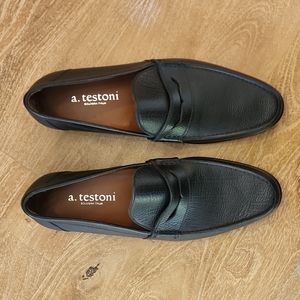 a.testoni Bologna Italia Black Loafers Made In Italy 60039 Size 9.5 M